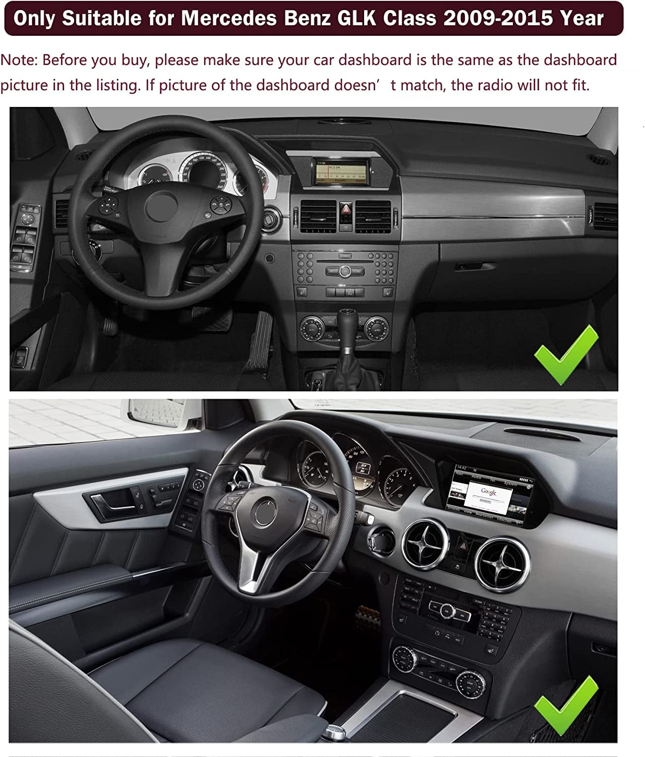Mercedes-Benz Android Head Unit    Road Top Android 12 Car Stereo Receiver 10.25 Inch Touch Screen Wireless CarPlay & Android Auto Radio for Mercedes Benz GLK Class X204 2009-2015 Year 8+128G Support Upgrade Voice Control