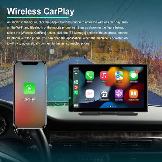 Portable Car Radio Wireless Carplay Android Auto Carplay Screen, Sovob 9'' HD Touchscreen CarPlay Screen FM Transmitter Voice Control, Bluetooth, AirPlay, Mirror Cast, AUX/FM 64G TF Card