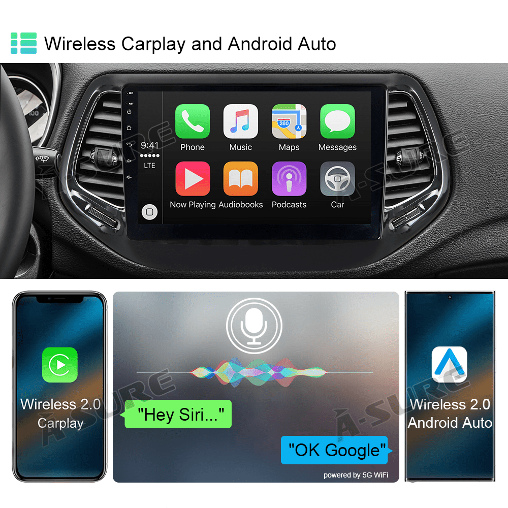 For Jeep Compass 2017-2020 Wireless CarPlay Android 13 Car Radio Stereo GPS Navi Bluetooth WiFi USB DSP SWC 2+32GB