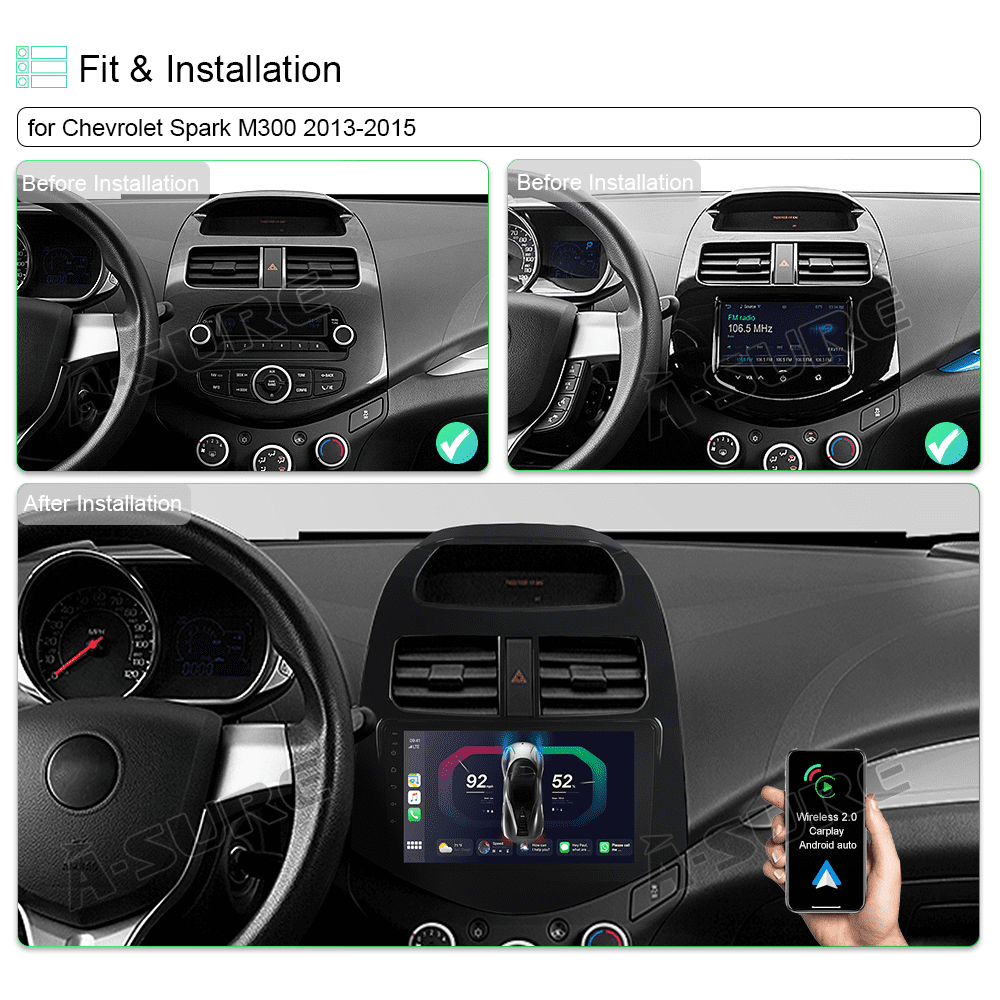 2+32GB Apple CarPlay Android 13 Car Stereo Radio for Chevy Spark 2013-2015 GPS WIFI BT DSP USB