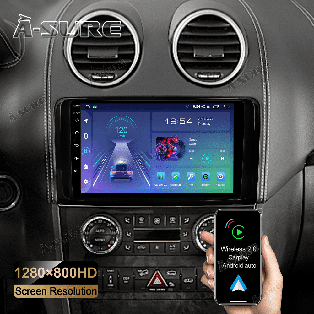 Mercedes-Benz Android Head Unit    Junhua 9" CarPlay Android 12 Car Stereo for Mercedes-Benz ML-Class W164, GPS, Bluetooth, USB