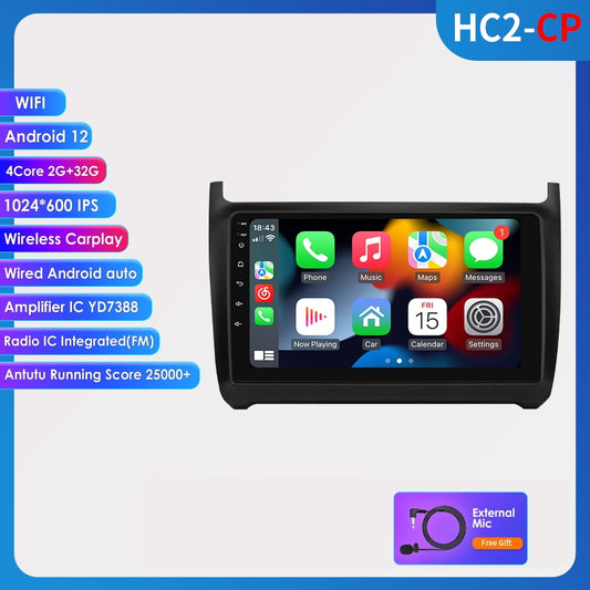 9" Android 12 Wifi Bluetooth RDS 2+32GB Car Stereo Radio Carplay GPS Navigation Player For Volkswagen VW Polo 2008-2020