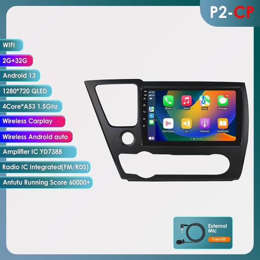 9" Touch Screen Android 13 CarPlay Bluetooth 2+32GB Wifi FM Car Radio Stereo Head Unit GPS Navigation For Honda Civic 2013 2014 2015 2016 Honda Android host