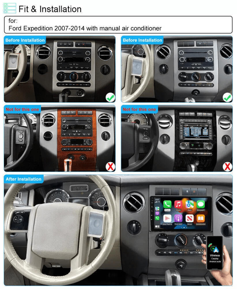 Car Radio for Ford Expedition 2007-2014 with Wireless Carplay and Android Auto, 9 Inch Touchscreen Android 13 Car Stereo - Hi-Fi/Multiple UI/WiFi/GPS/SWC