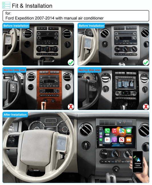 Car Radio for Ford Expedition 2007-2014 with Wireless Carplay and Android Auto, 9 Inch Touchscreen Android 13 Car Stereo - Hi-Fi/Multiple UI/WiFi/GPS/SWC