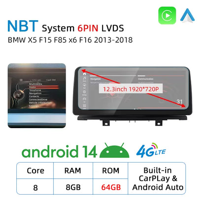 New Android 14 Auto Wireless CarPlay For BMW X5 F15 X6 F16 F85 2013-2018 Car Multiemdia Player GPS Stereo 4G WiFi Head Unit
