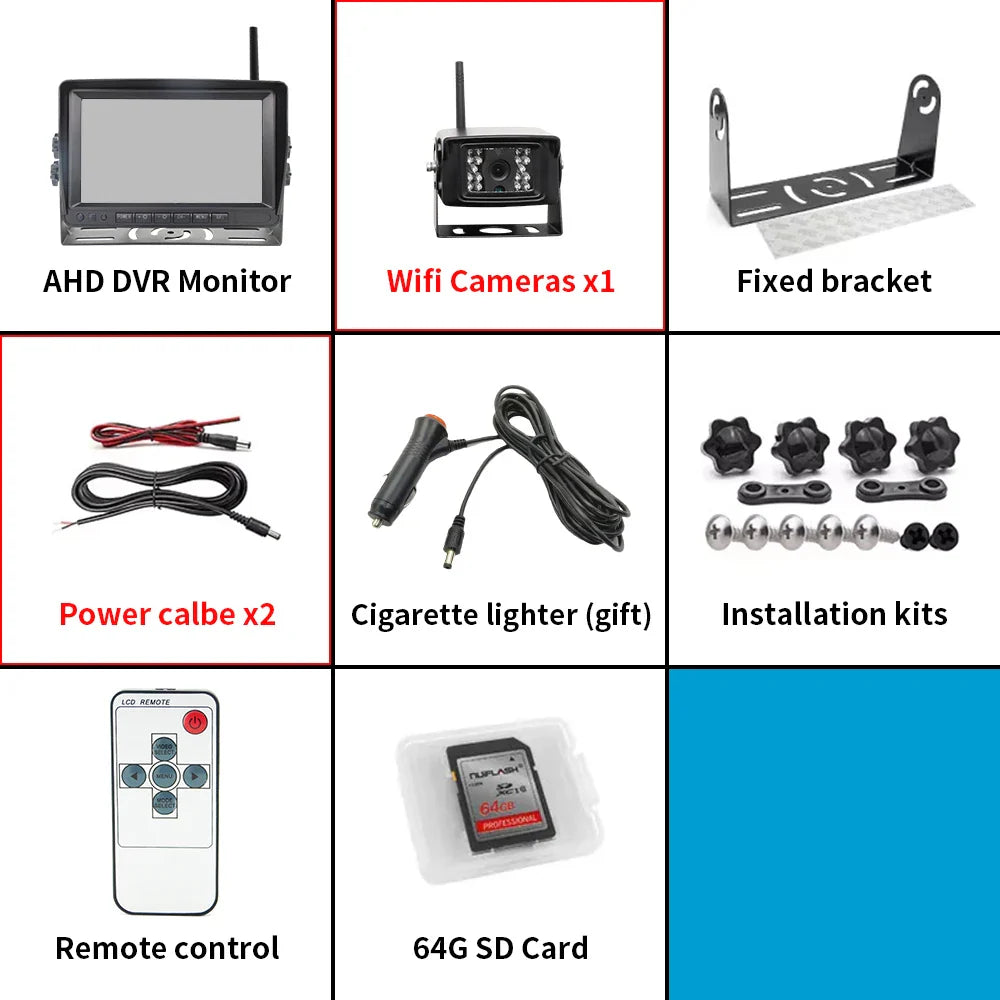 1280x720 High Definition AHD Wireless 7-inch Truck DVR Monitor Night Vision Reverse Backup Recorder Wifi Camera For truck