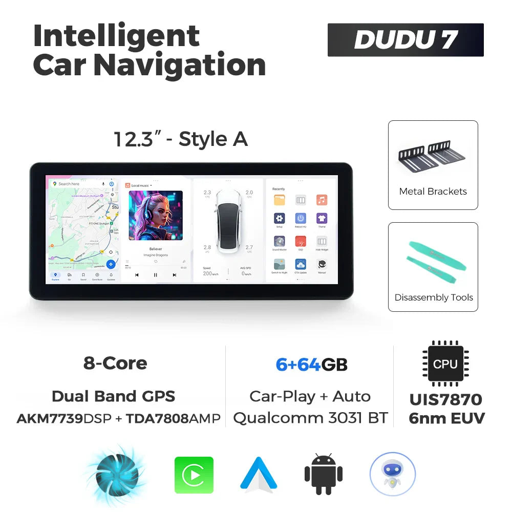 DUDUAUTO DUDU7 A7870 12.3-inch Universal Car Radio DVD Player Android 13 Wireless Carplay Navigation GPS Intelligent Systems