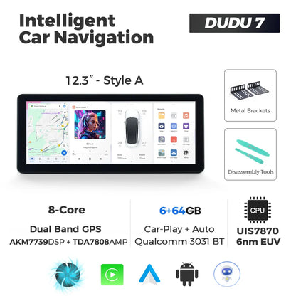 DUDUAUTO DUDU7 A7870 12.3-inch Universal Car Radio DVD Player Android 13 Wireless Carplay Navigation GPS Intelligent Systems