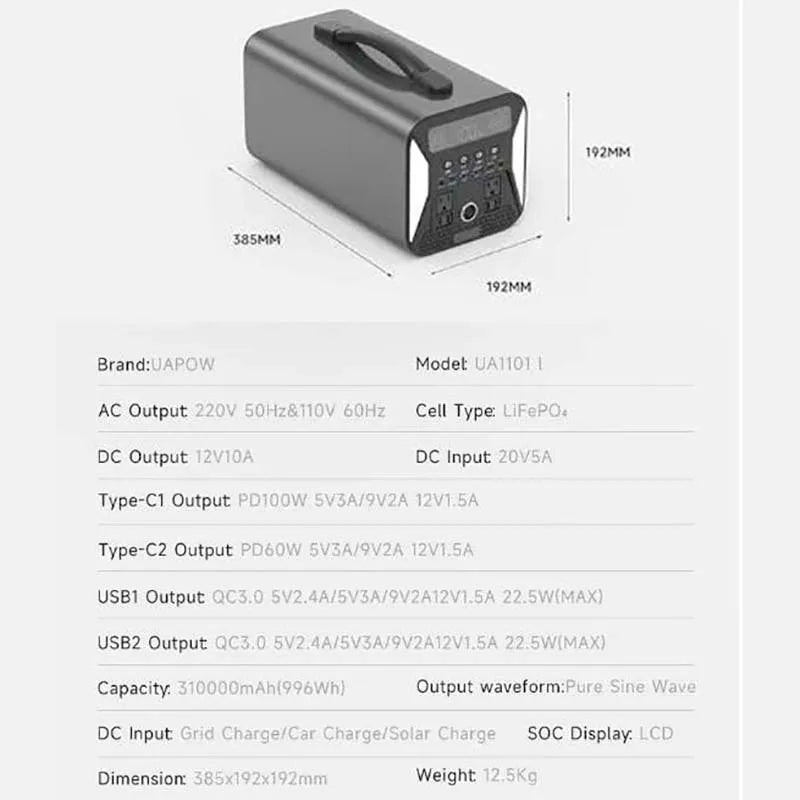 1000W Portable Power Station With 200W Solar Panel Lifepo4 Batteries for Camping Outdoor Solar Generater Pure Sine Wave