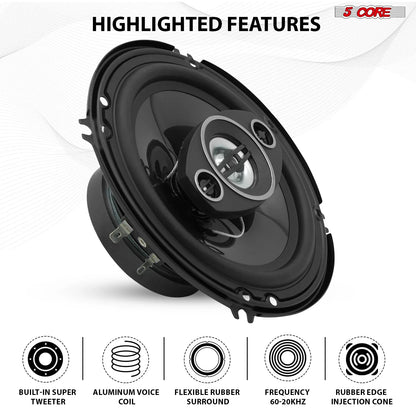 5 Core 2 Way 6" Car Speaker 500W Coaxial Component Speaker Universal Quick Easy Fit for Cars CS 06 2W