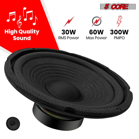 5 Core 6.5 Inch Subwoofer speaker 300Watt Car Subwoofer 4Ohm Replacement Sub Woofer WF 672 2 PCS