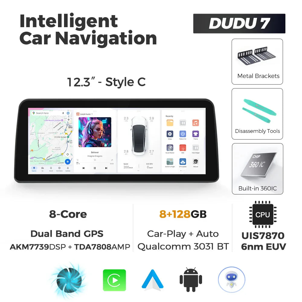 DUDUAUTO DUDU7 A7870 12.3-inch Universal Car Radio DVD Player Android 13 Wireless Carplay Navigation GPS Intelligent Systems