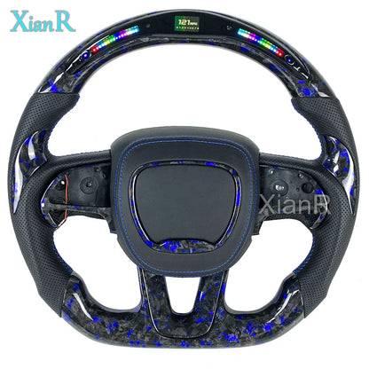 Car Interior Accessories for Dodge Challenger Charger Custom LED Blue Forged Carbon Fiber Steering Wheel for Jeep Cherokee