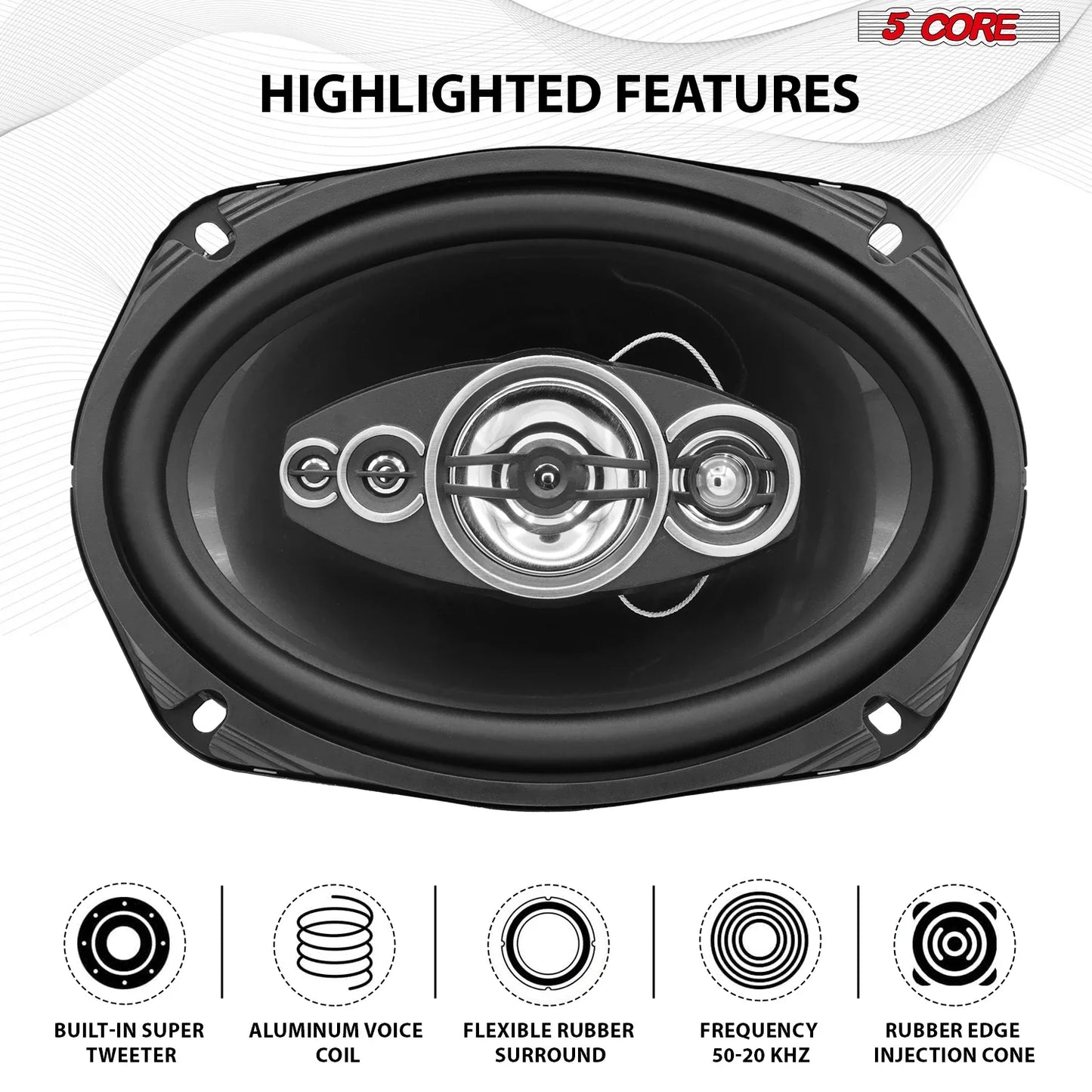 5 Core 6x9 Car Speaker 800W 4Ohm 2 Way Coaxial Speaker w Super Tweeter Universal Fit for Vehicle CS 69 2W
