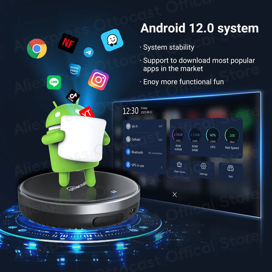 OTTOCAST P3 Lite OttoAiBox Android Ai Box Wireless CarPlay Android Auto Car Accessories Smart TV Box for Play Store 2024 New