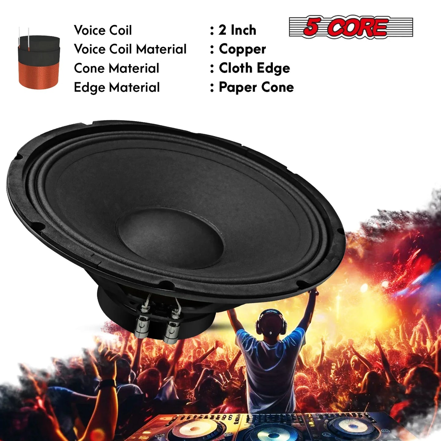 5 Core 12 Inch DJ Subwoofer Speaker 200W Peak 8Ohm Audio Replacement Sub woofer SP 12120