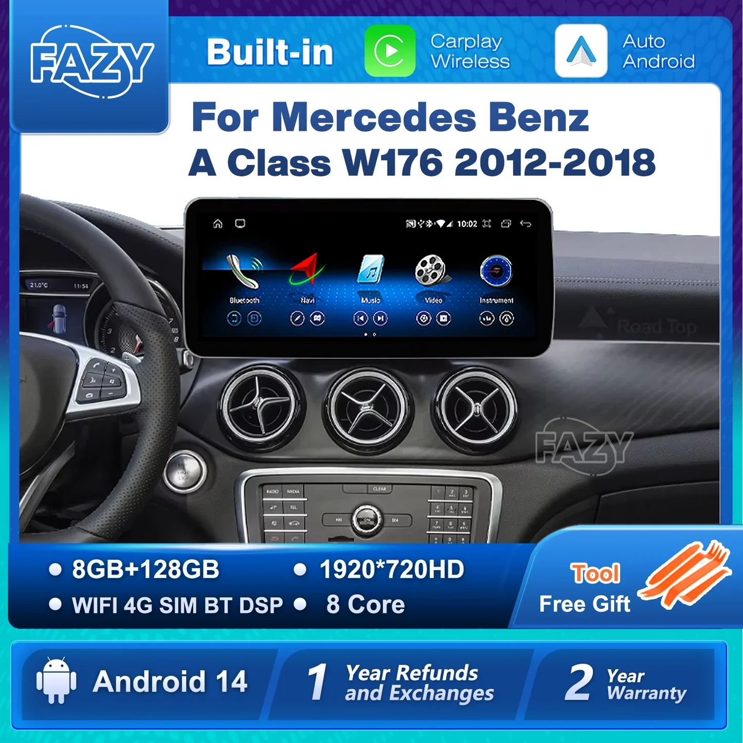 Android 14 Car Radio Carplay Android Auto Touch Screen For Mercedes Benz A Class W176 Car Intelligent Systems 4G GPS Navigation