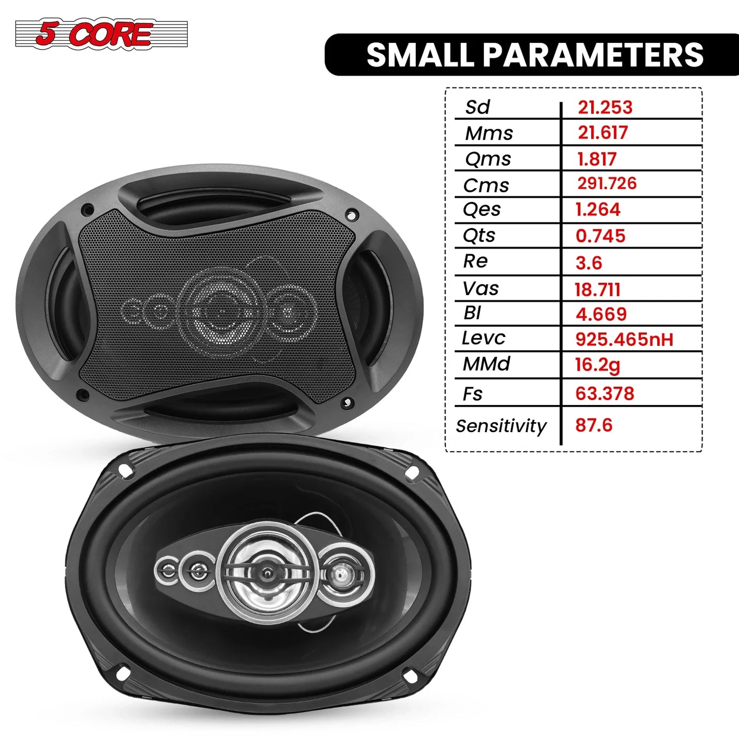 5 Core 6x9 Car Speaker 800W 4Ohm 2 Way Coaxial Speaker w Super Tweeter Universal Fit for Vehicle CS 69 2W