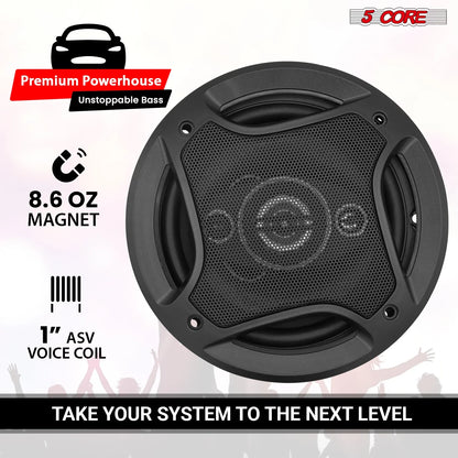 5 Core 2 Way 6" Car Speaker 500W Coaxial Component Speaker Universal Quick Easy Fit for Cars CS 06 2W