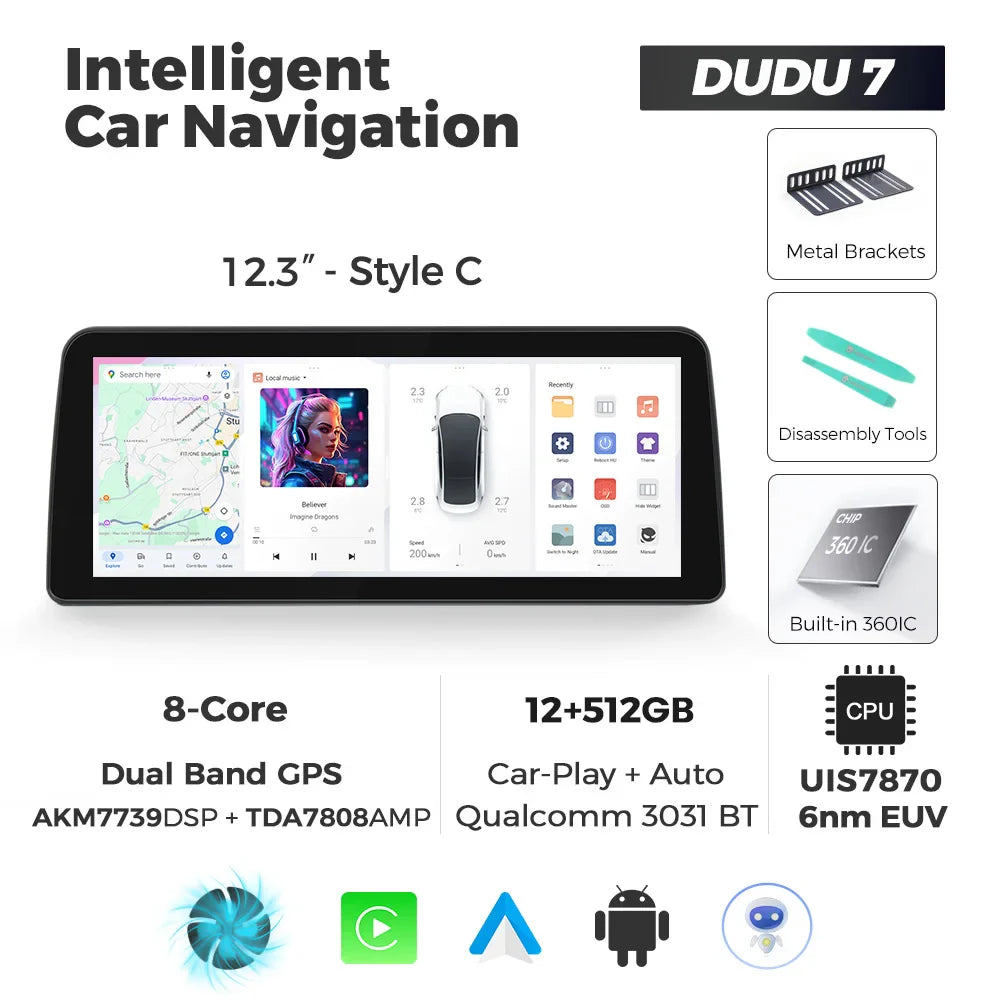 DUDUAUTO DUDU7 A7870 12.3-inch Universal Car Radio DVD Player Android 13 Wireless Carplay Navigation GPS Intelligent Systems