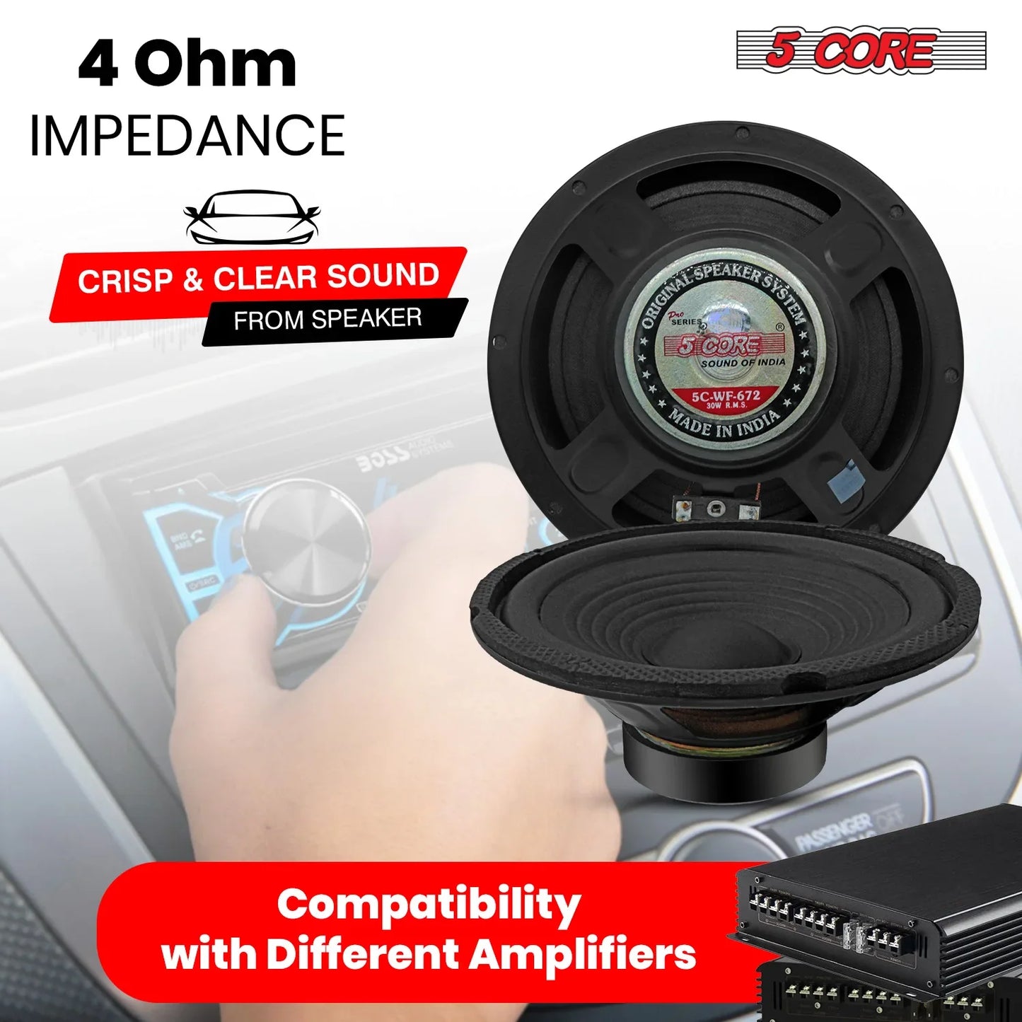 5 Core 6.5 Inch Subwoofer speaker 300Watt Car Subwoofer 4Ohm Replacement Sub Woofer WF 672 2 PCS