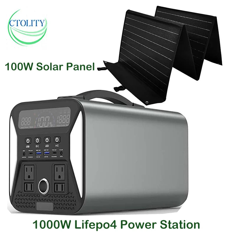 1000W Portable Power Station With 200W Solar Panel Lifepo4 Batteries for Camping Outdoor Solar Generater Pure Sine Wave