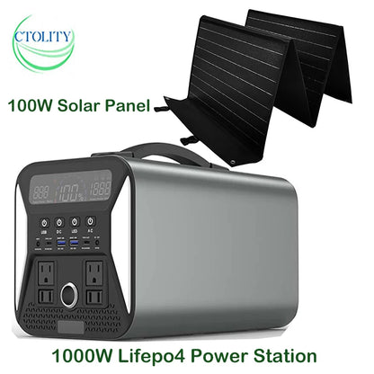 1000W Portable Power Station With 200W Solar Panel Lifepo4 Batteries for Camping Outdoor Solar Generater Pure Sine Wave