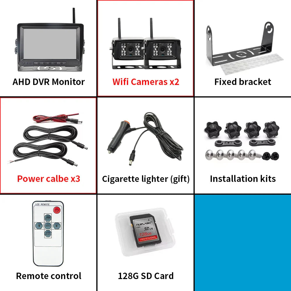 1280x720 High Definition AHD Wireless 7-inch Truck DVR Monitor Night Vision Reverse Backup Recorder Wifi Camera For truck