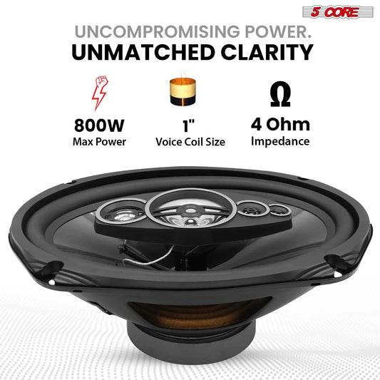 5 Core 6x9 Car Speaker 800W 4Ohm 2 Way Coaxial Speaker w Super Tweeter Universal Fit for Vehicle CS 69 2W