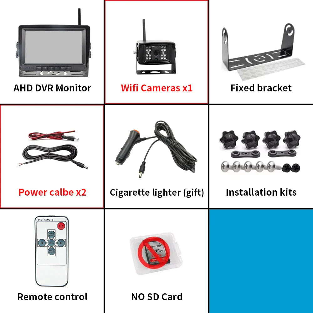 1280x720 High Definition AHD Wireless 7-inch Truck DVR Monitor Night Vision Reverse Backup Recorder Wifi Camera For truck