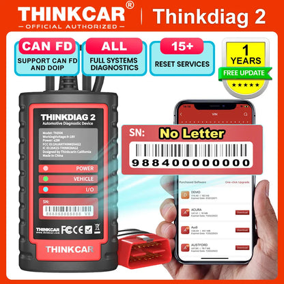 Thinkdiag2 All System Bidirectional Control OBD2 Diagnostic Scanner for iOS & Android, Bluetooth Scan Tool with CAN-FD Protocol,