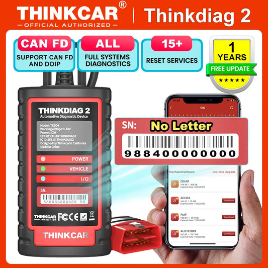 Thinkdiag2 All System Bidirectional Control OBD2 Diagnostic Scanner for iOS & Android, Bluetooth Scan Tool with CAN-FD Protocol,