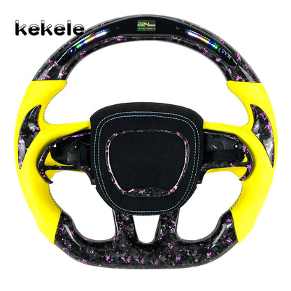 Car Interior Accessories for Dodge Challenger Charger Custom LED Blue Forged Carbon Fiber Steering Wheel for Jeep Cherokee