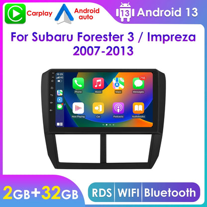 Android 13.0 Apple Carplay 2+32GB Wifi Bluetooth Car Stereo Radio Head Unit GPS Navigation Player For Subaru Forester 2008 2009 2010 2011 2012/ Impreza 2008-2011