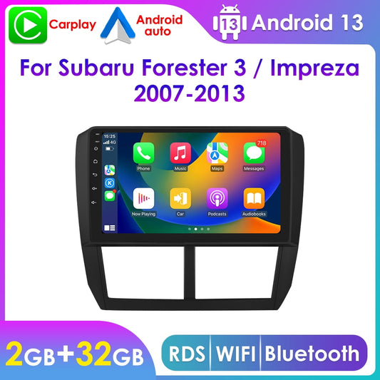 Android 13.0 Apple Carplay 2+32GB Wifi Bluetooth Car Stereo Radio Head Unit GPS Navigation Player For Subaru Forester 2008 2009 2010 2011 2012/ Impreza 2008-2011