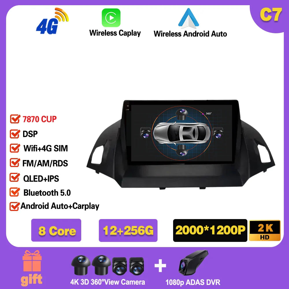 Android 14  For Ford Kuga 2 Escape 3 2012 - 2019 Car Stereo Unit Multimedia Radio Video Player GPS Wireless Carplay No 2din Ferrari   Android host