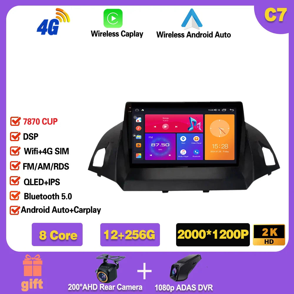 Android 14  For Ford Kuga 2 Escape 3 2012 - 2019 Car Stereo Unit Multimedia Radio Video Player GPS Wireless Carplay No 2din Ferrari   Android host
