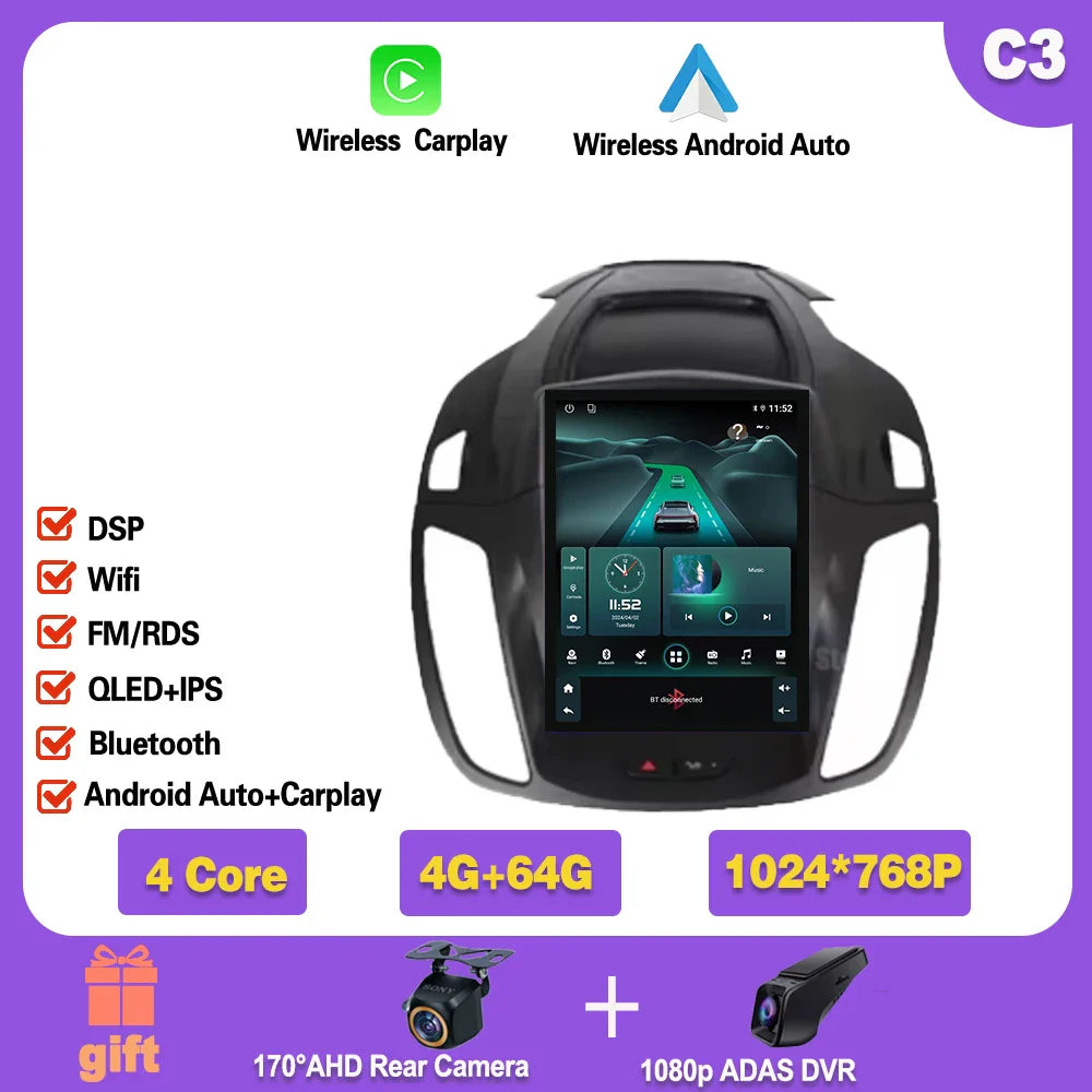 Android 14 For Ford Kuga 3 Escape 3 2012-2019 9.7 inch Car Radio Multimedia Video Player Stereo Navigation GPS WIFI Carplay Ferrari   Android host