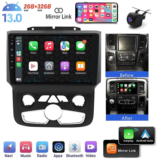 Android Car Radio Compatible with Wireless Carplay Android Auto for Dodge Ram 1500 2500 3500 2013-2019, 9" 1280X720 Touch Screen Stereo Bluetooth GPS FM/AM Backup Camera Navigation HeadUnit