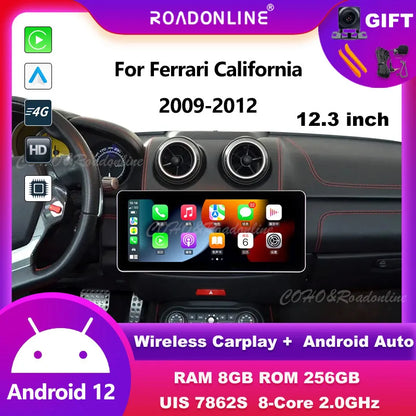 Android audio For Ferrari California 2009-2012 Android 12 12.3inch 8+256 Car Multimedia Player car intelligent systems Ferrari   Android host