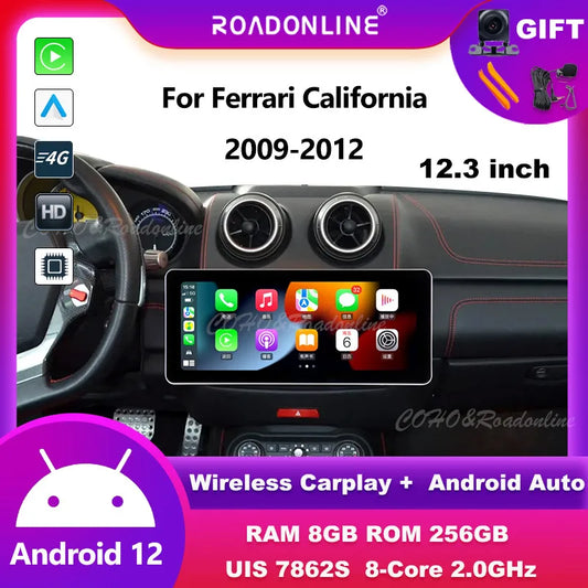 Android audio For Ferrari California 2009-2012 Android 12 12.3inch 8+256 Car Multimedia Player car intelligent systems Ferrari   Android host