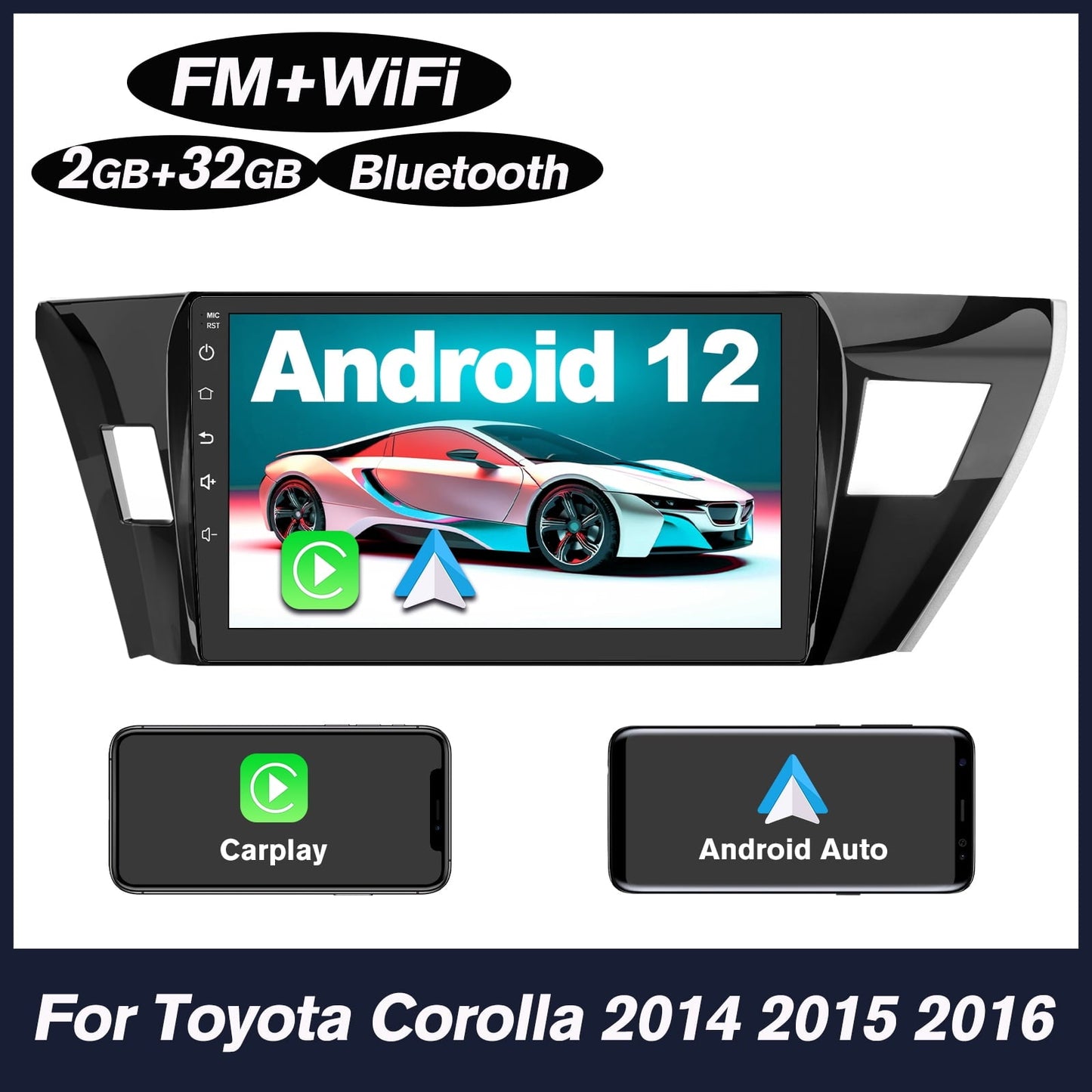 Toyota Android Head Unit   Awesafe Wireless Carplay Car Stereo for Toyota Corolla 2013 2014 2015 2016 with Android Auto,10 Touchscreen 32GB Radio GPS Navigation WiFi FM ABluetooth +Mic
