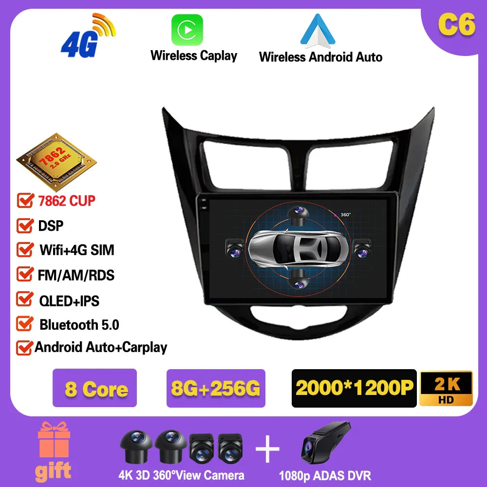 Car Radio For Hyundai Solaris 1 2010 - 2016 Android 14  wifi Multimedia Video Player Navigaion   GPS Stereo 2din DVD  Head unit Ferrari   Android host