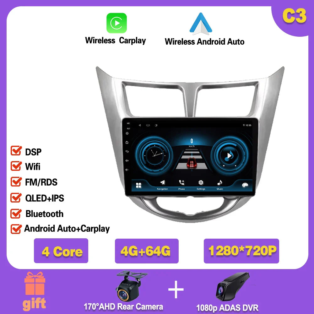 Car Radio For Hyundai Solaris 1 2010 - 2016 Android 14  wifi Multimedia Video Player Navigaion   GPS Stereo 2din DVD  Head unit Ferrari   Android host