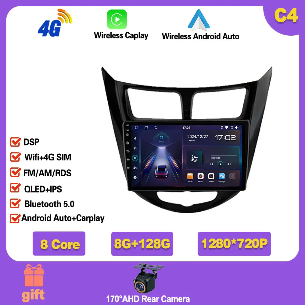 Car Radio For Hyundai Solaris 1 2010 - 2016 Android 14  wifi Multimedia Video Player Navigaion   GPS Stereo 2din DVD  Head unit Ferrari   Android host