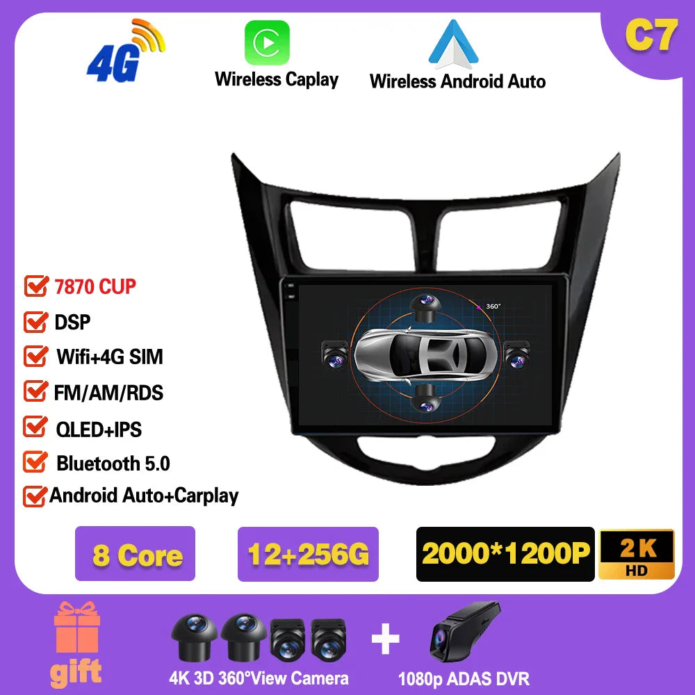 Car Radio For Hyundai Solaris 1 2010 - 2016 Android 14  wifi Multimedia Video Player Navigaion   GPS Stereo 2din DVD  Head unit Ferrari   Android host