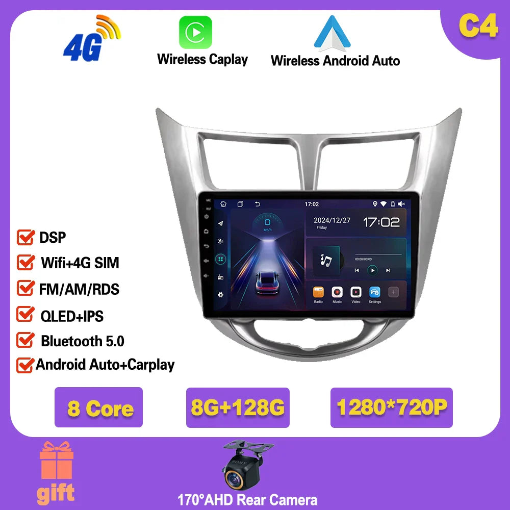 Car Radio For Hyundai Solaris 1 2010 - 2016 Android 14  wifi Multimedia Video Player Navigaion   GPS Stereo 2din DVD  Head unit Ferrari   Android host