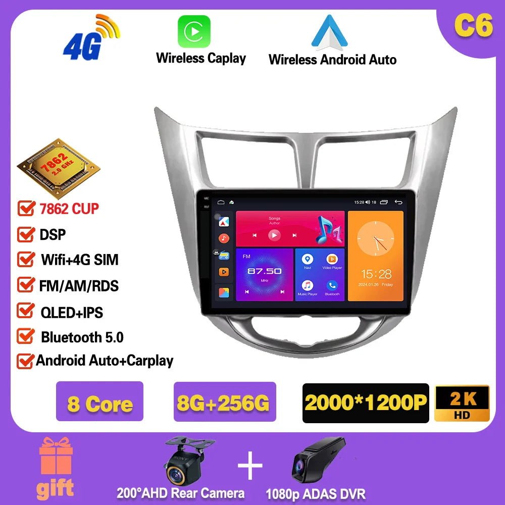 Car Radio For Hyundai Solaris 1 2010 - 2016 Android 14  wifi Multimedia Video Player Navigaion   GPS Stereo 2din DVD  Head unit Ferrari   Android host