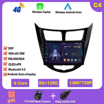 Car Radio For Hyundai Solaris 1 2010 - 2016 Android 14  wifi Multimedia Video Player Navigaion   GPS Stereo 2din DVD  Head unit Ferrari   Android host